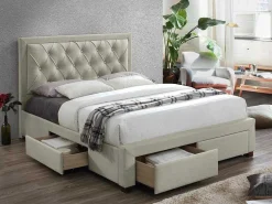 Bed Met Opbergruimte - Stof - Kleur: Champagne - 180 X 200 Cm - Leopold-Vente-unique Hot