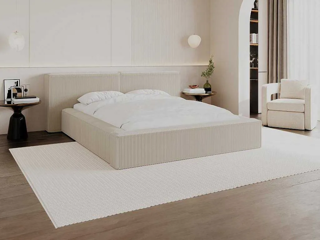 Bed Met Opbergruimte 180 X 200 Cm - Ribfluweel - Beige + Matras - Timano-PASCAL MORABITO New