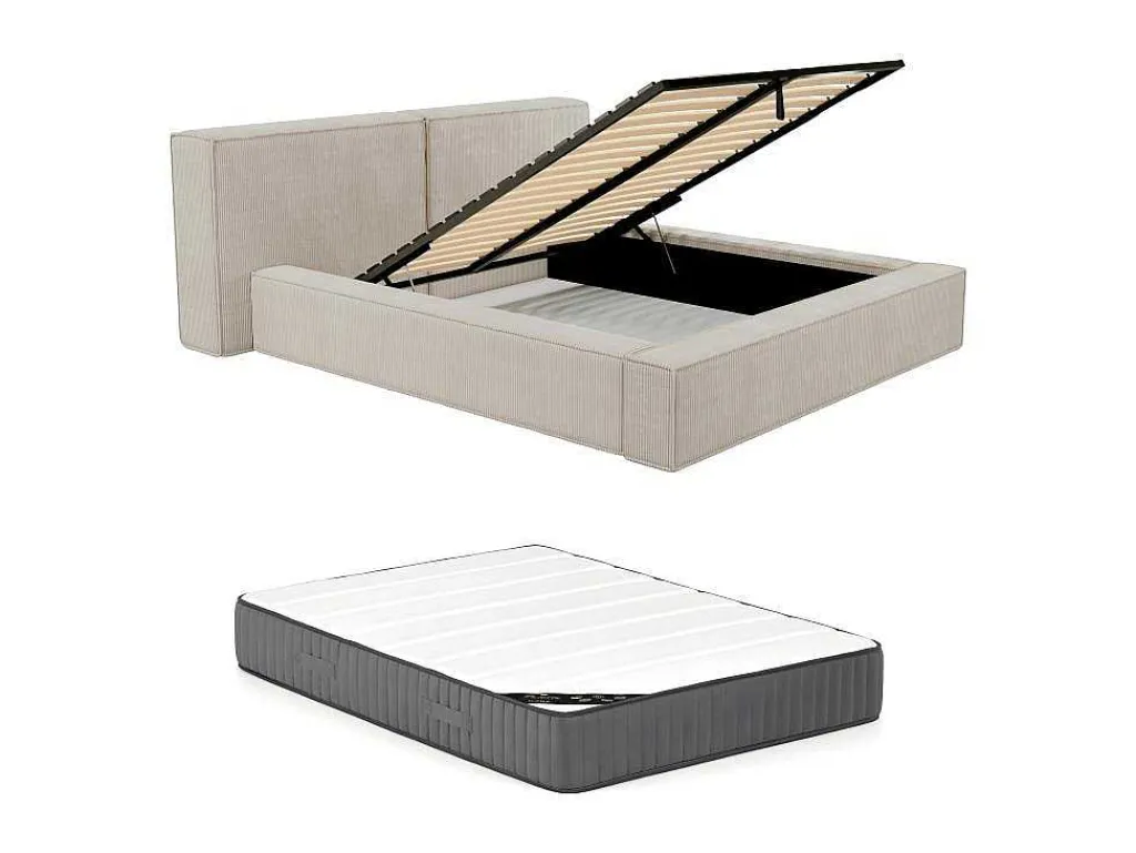 Bed Met Opbergruimte 180 X 200 Cm - Ribfluweel - Beige + Matras - Timano-PASCAL MORABITO New