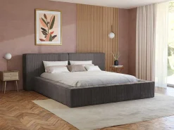 Bed Met Opbergruimte 180 X 200 Cm - Ribfluweel - Taupe + Matras - Timano-PASCAL MORABITO Clearance