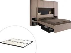Bed Met Opbergruimte 160 X 200 Cm - Met Ledverlichting - Kleur: Naturel En Zwart + Bedbodem - Velona-Vente-unique Online