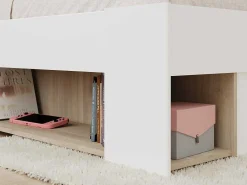 Bed Met Opbergruimte 120 X 190 Cm Wit En Houtlook Kinselia-Vente-unique Clearance