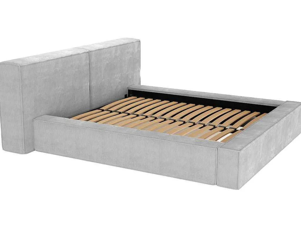 Bed Met Opbergruimte 180 X 200 Cm - Ribfluweel - Lichtgrijs + Matras - Timano-PASCAL MORABITO New