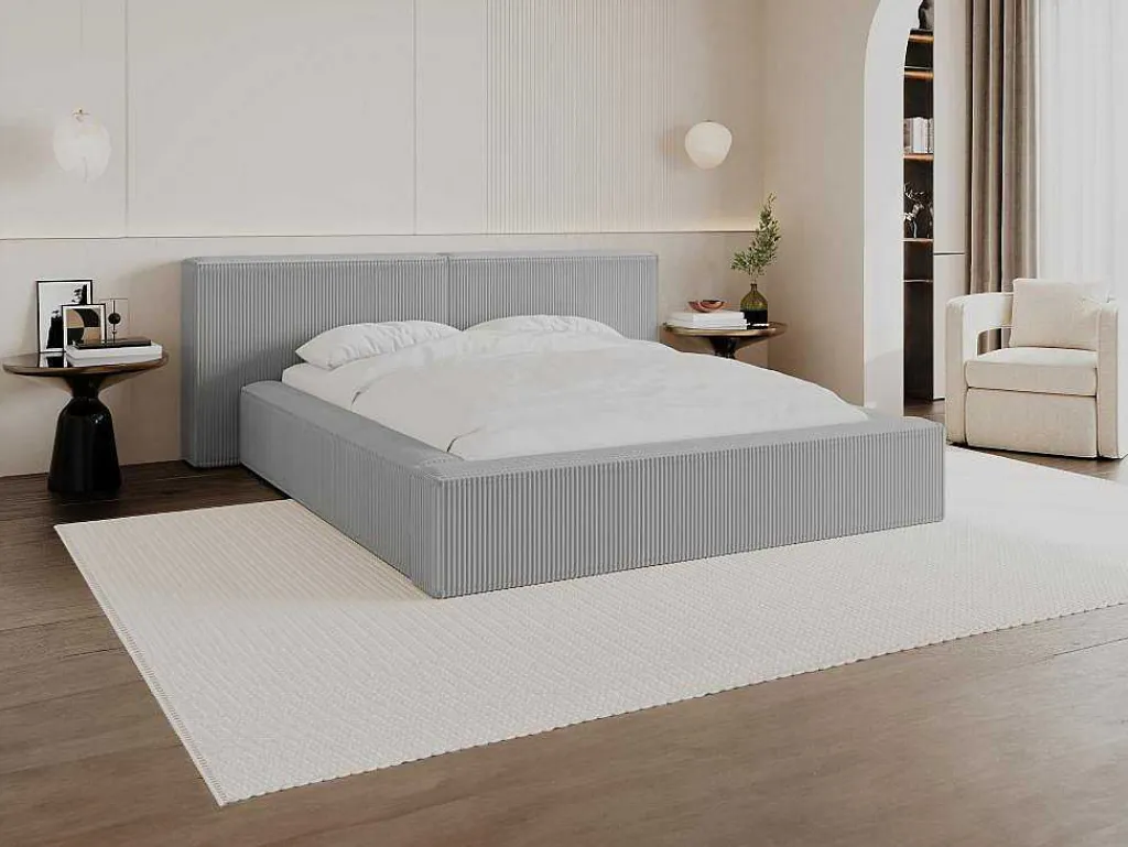 Bed Met Opbergruimte 180 X 200 Cm - Ribfluweel - Lichtgrijs + Matras - Timano-PASCAL MORABITO New