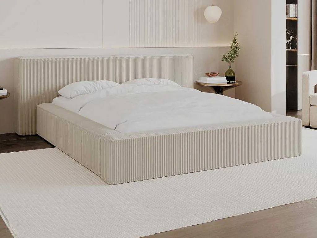 Bed Met Opbergruimte 160 X 200 Cm - Ribfluweel - Beige + Matras - Timano-PASCAL MORABITO Hot