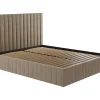 Bed Met Opbergruimte 180 X 200 Cm Met Hoofdbord Met Verticale Stiksels - Velours - Taupegrijs + Matras - Larali-Vente-unique