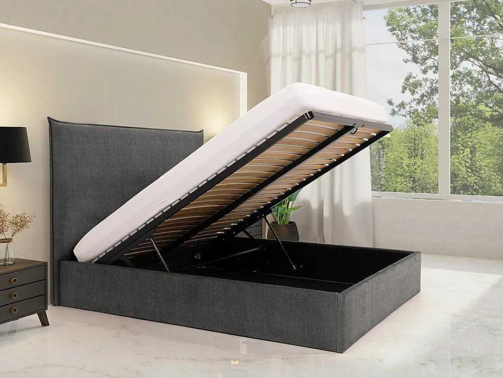 Bed Met Opbergruimte 140 X 200 Cm - Velours - Grijs - Soryo - Van-PASCAL MORABITO Discount