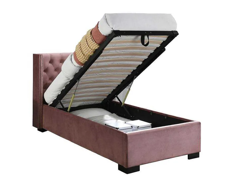Bed Met Opbergruimte 90 X 200 Cm Met Gecapitonneerd Hoofdbord Fluweel Roze Met Matras Massimo-Vente-unique Discount