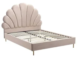 Bed Met Schelpvorm 140 X 190 Cm - Velours - Beige - Livaya-Vente-unique Clearance