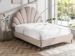 Bed Met Schelpvorm 140 X 190 Cm - Velours - Beige - Livaya-Vente-unique Clearance