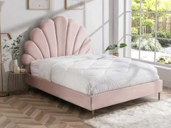 Bed Met Schelpvorm 140 X 190 Cm - Velours - Roze - Livaya-Vente-unique Sale