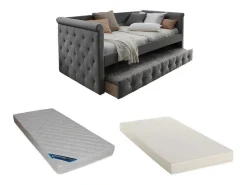 Bed Met Slaaplade Louise - 2 X 90 X 190 Cm - Grijze Stof + Matras-Vente-unique Sale