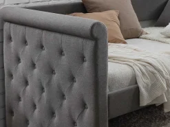 Bed Met Slaaplade Louise - 2 X 90 X 190 Cm - Grijze Stof + Matras-Vente-unique Sale