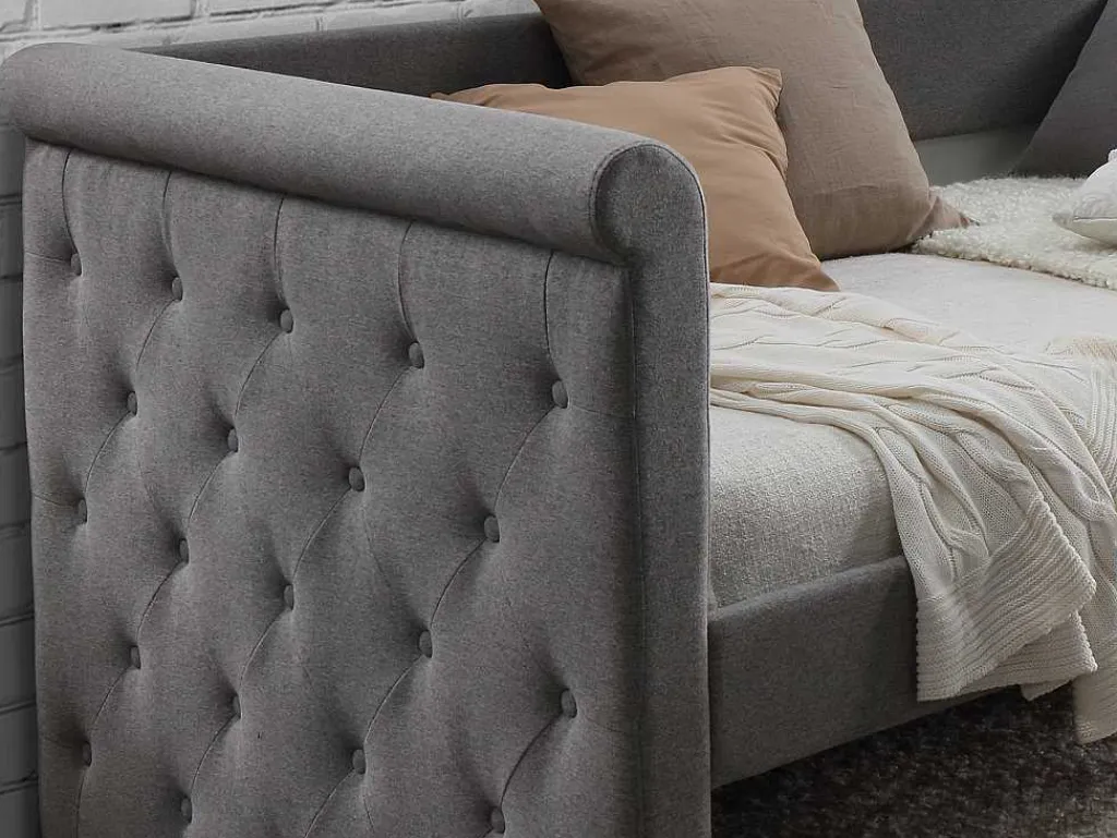 Bed Met Slaaplade Louise - 2 X 90 X 190 Cm - Grijze Stof + Matras-Vente-unique Sale
