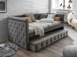 Bed Met Slaaplade Louise - 2 X 90 X 190 Cm - Grijze Stof-Vente-unique Online