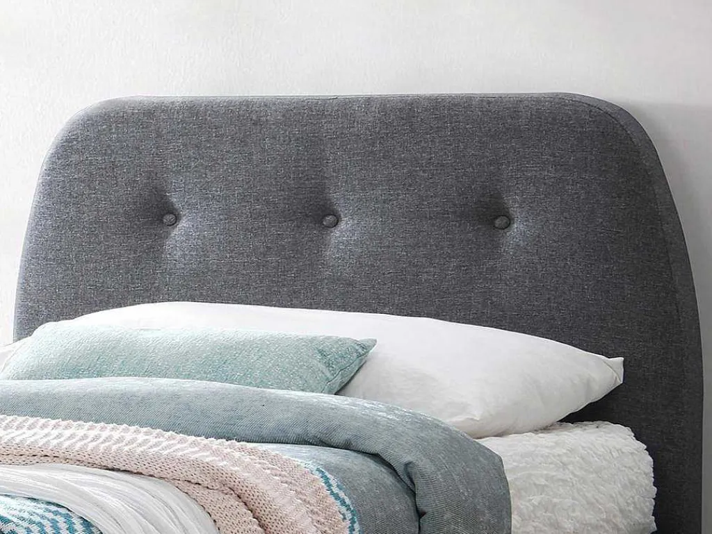 Bed Romeo Met Gestoffeerde Hoofdeinde - 90 X 190 Cm - Grijze Stof-Vente-unique Best