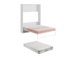 Bedkast 160 X 200 Cm Verticaal Manueel Te Openen Wit Met Matras Malina Ii-Vente-unique Sale