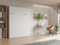Bedkast 160 X 200 Cm Verticaal Manueel Te Openen Wit Met Matras Malina Ii-Vente-unique Sale