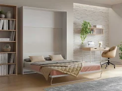 Bedkast 160 X 200 Cm Verticaal Manueel Te Openen Wit Met Matras Malina Ii-Vente-unique Sale