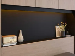Bedkast Met Opbergruimte - Met Ledverlichting - L265 Cm - Kleur: Naturel En Zwart - Velona-Vente-unique Online