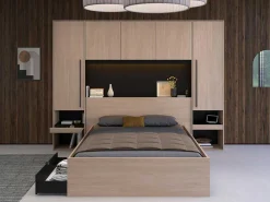 Bedkast Met Opbergruimte - Met Ledverlichting - L265 Cm - Kleur: Naturel En Zwart - Velona-Vente-unique Online