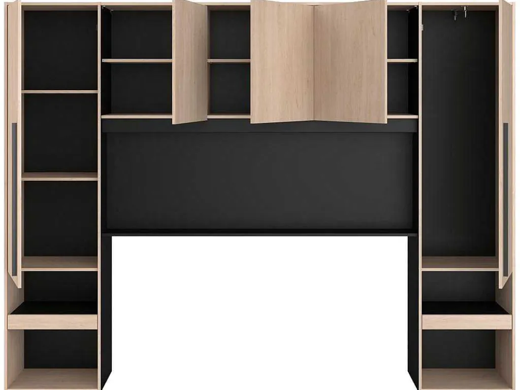 Bedkast Met Opbergruimte - Met Ledverlichting - L265 Cm - Kleur: Naturel En Zwart - Velona-Vente-unique Online