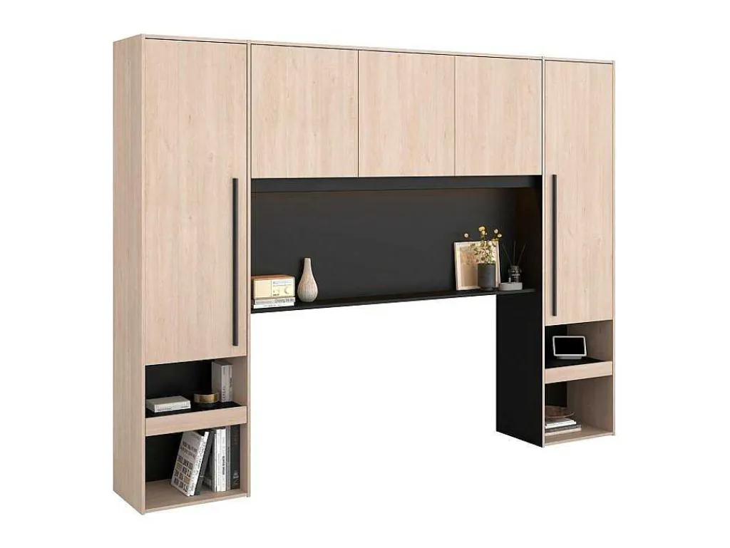 Bedkast Met Opbergruimte - Met Ledverlichting - L265 Cm - Kleur: Naturel En Zwart - Velona-Vente-unique Online