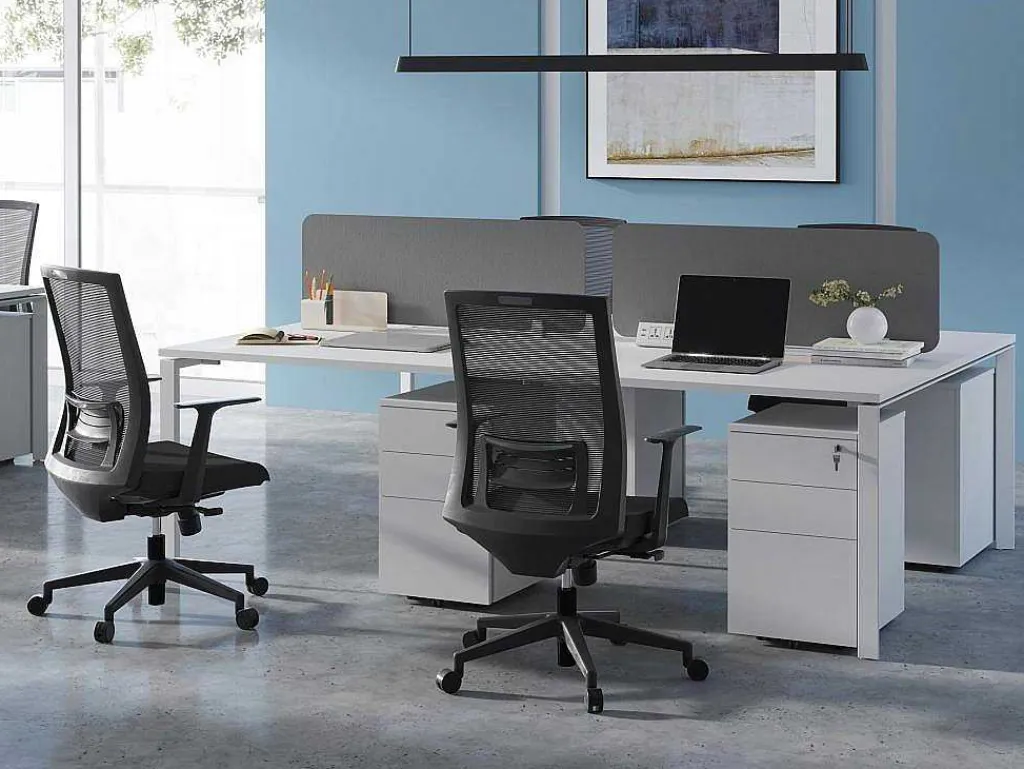 Benchbureau Voor 4 Personen - Wit - L140 Cm - Met Afscheidingen - Downtown-Workēa