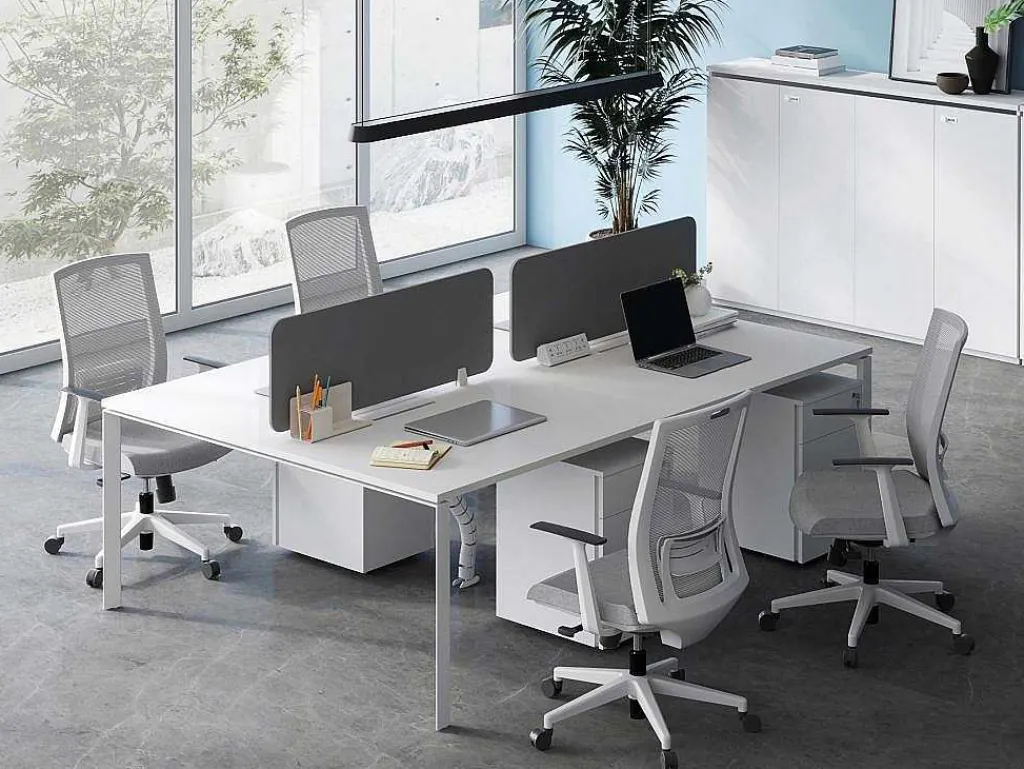 Benchbureau Voor 4 Personen - Wit - L120 Cm - Met Afscheidingen - Downtown-Workēa Outlet
