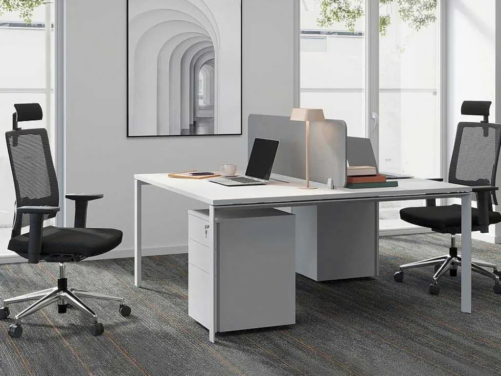 Benchbureau Voor 2 Personen - Wit - L120 Cm - Met Afscheiding - Downtown-Workēa Outlet