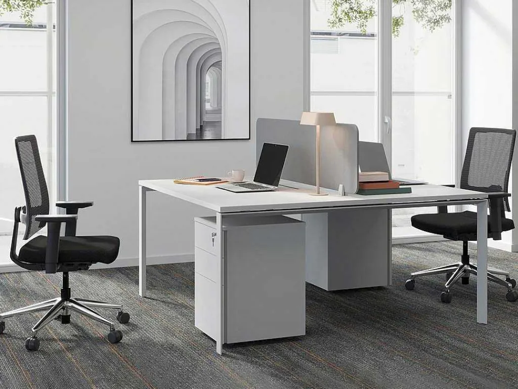 Benchbureau Voor 2 Personen - Wit - L140 Cm - Met Afscheiding - Downtown-Workēa Outlet