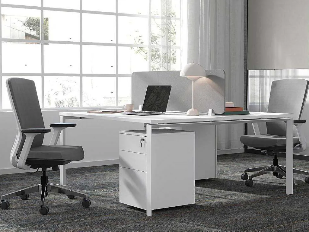 Benchbureau Voor 2 Personen - Wit - L140 Cm - Met Afscheiding - Downtown-Workēa Outlet