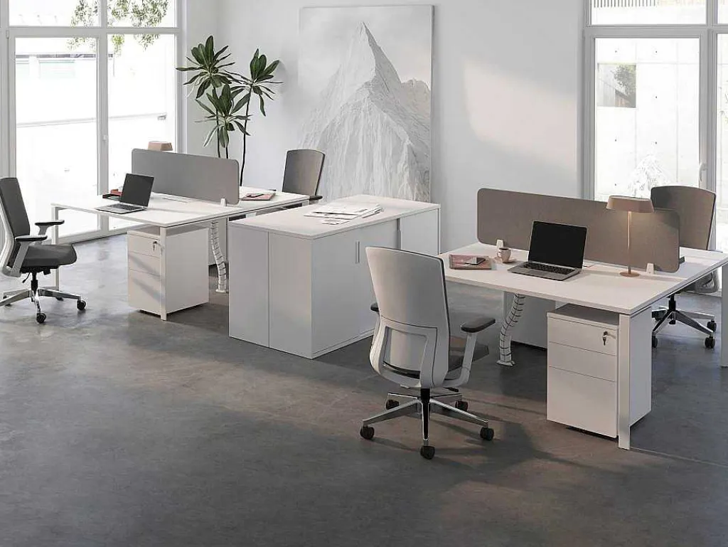 Benchbureau Voor 2 Personen - Wit - L160 Cm - Met Afscheiding - Downtown-Workēa Clearance