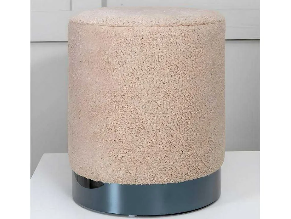 Benji Poef, Hocker O35Cm Teddystof Beige, Zwart.-Venture Home
