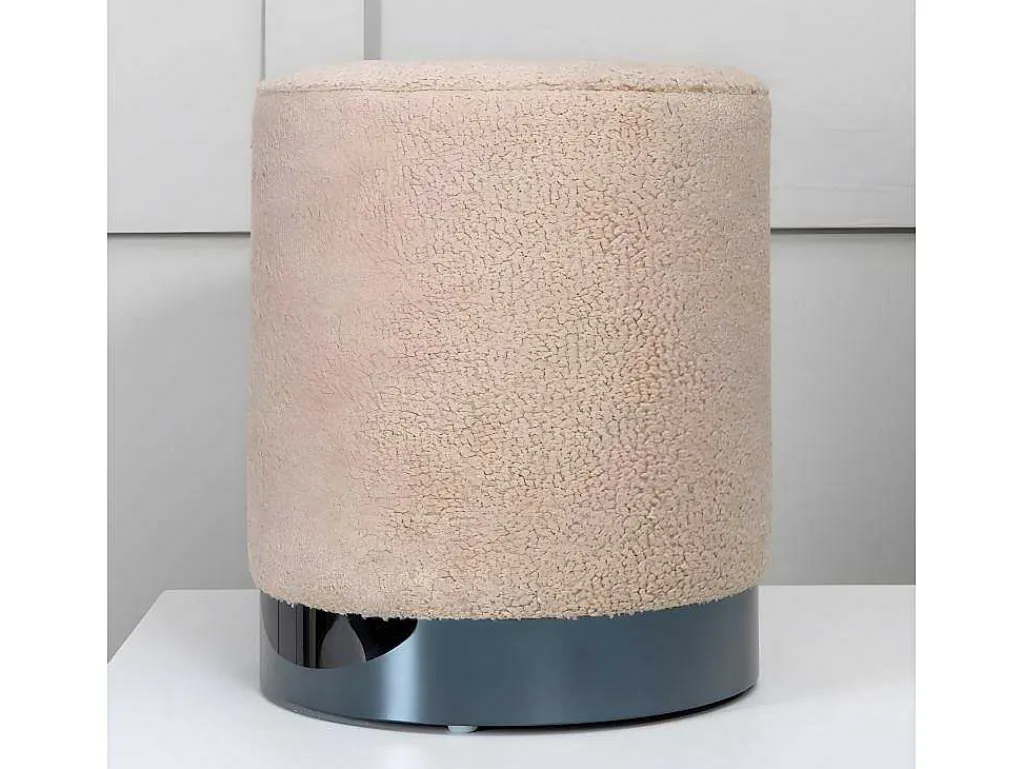Benji Poef, Hocker O35Cm Teddystof Beige, Zwart.-Venture Home