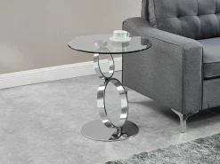 Bijzettafel Joline - Transparant Gehard Glas En Stalen Voet-Maison Céphy Outlet