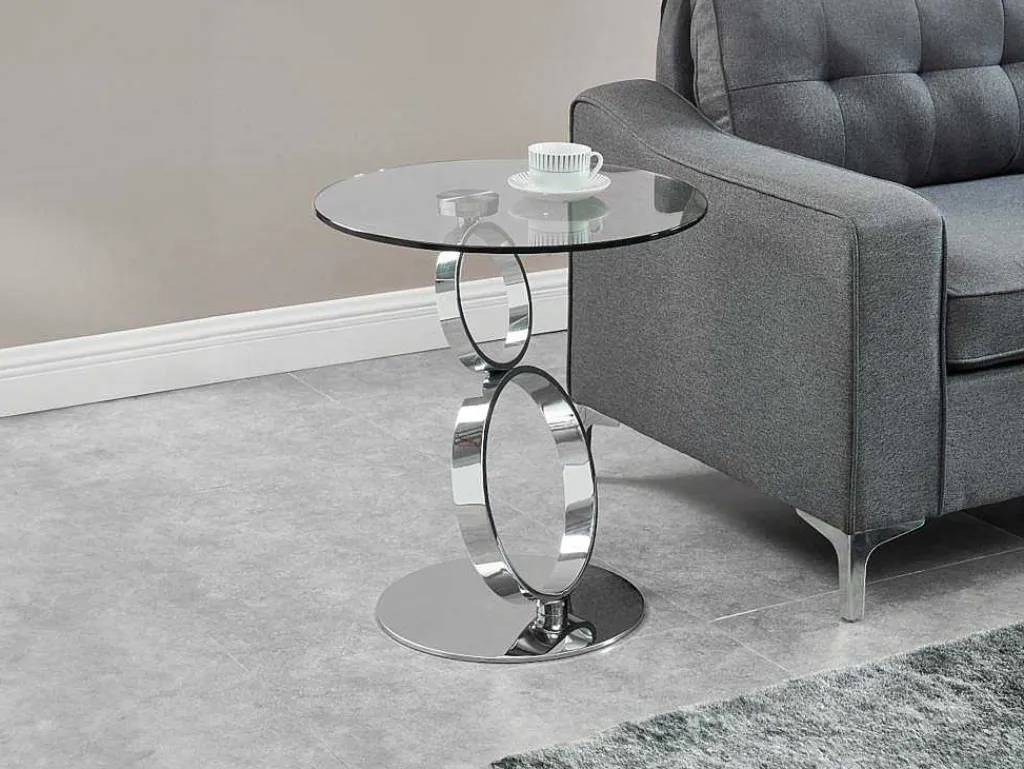 Bijzettafel Joline - Transparant Gehard Glas En Stalen Voet-Maison Céphy Outlet