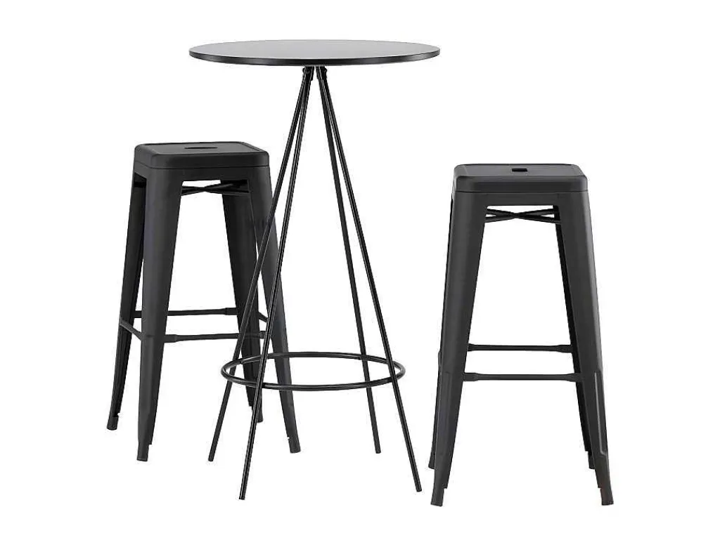 Bistro Barmeubelset Bartafel Zwart En 2 Tempe Barstoelen Zwart.-Vente-unique Discount