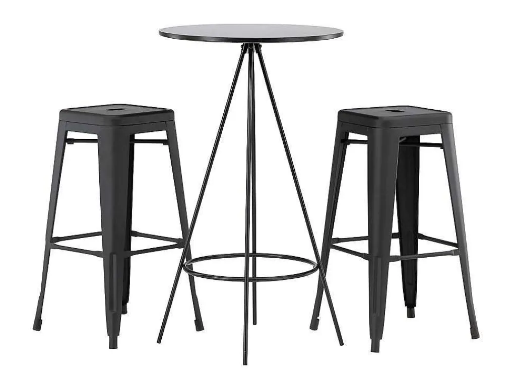 Bistro Barmeubelset Bartafel Zwart En 2 Tempe Barstoelen Zwart.-Vente-unique Discount