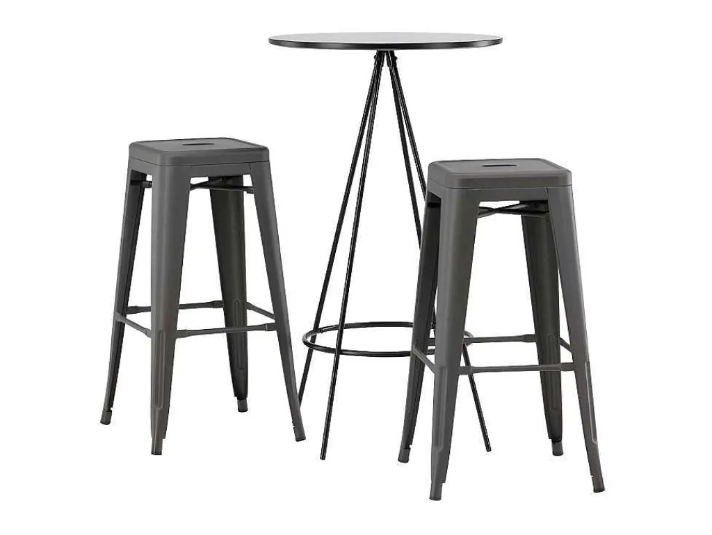 Bistro Barmeubelset Bartafel Zwart En 2 Tempe Barstoelen Dunkergrijs.-Vente-unique Discount