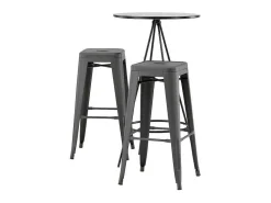Bistro Barmeubelset Bartafel Zwart En 2 Tempe Barstoelen Dunkergrijs.-Vente-unique Discount