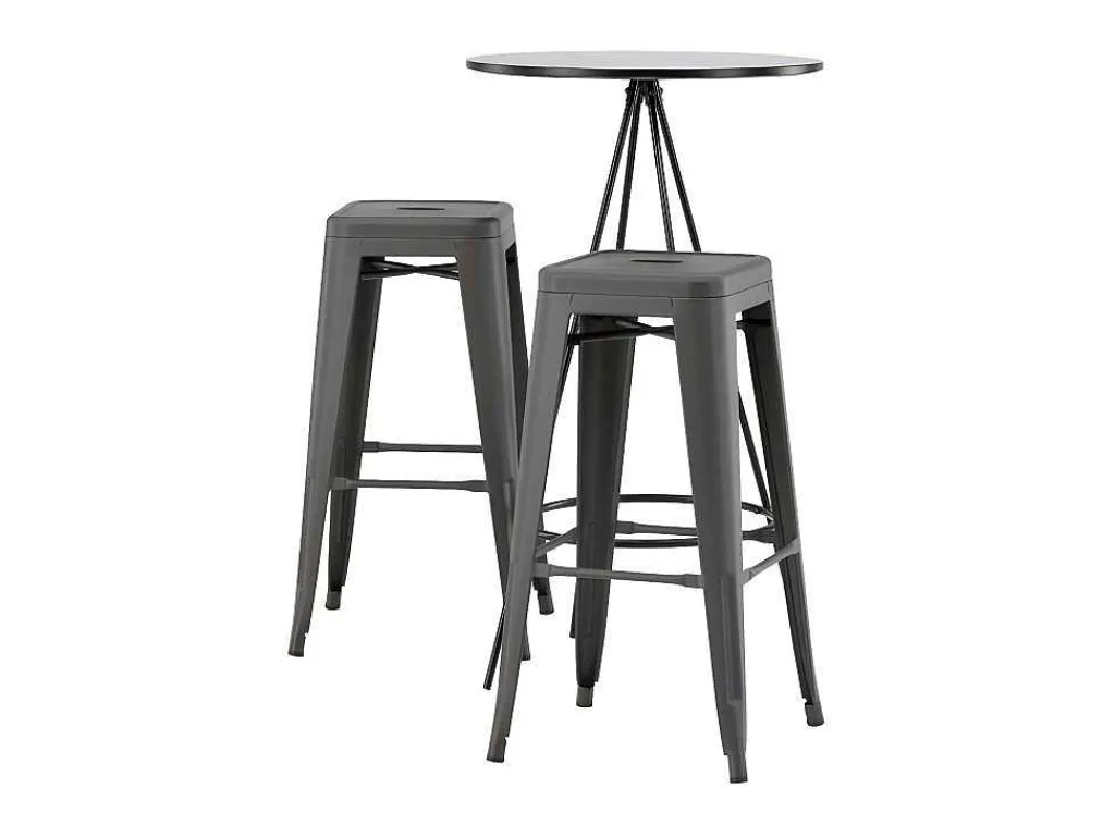Bistro Barmeubelset Bartafel Zwart En 2 Tempe Barstoelen Dunkergrijs.-Vente-unique Discount