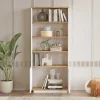Boekenkast Met 2 Deuren En 4 Nissen - Licht Naturel En Wit - Lotula-Vente-unique Online