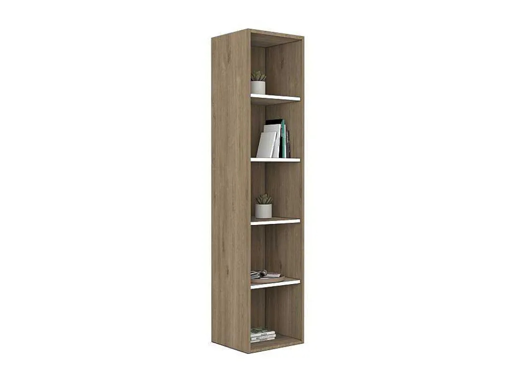 Boekenkast Met 5 Nissen - Licht Naturel En Wit - Najeli-Vente-unique Clearance