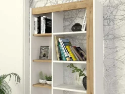 Boekenkast Met 10 Nissen - Licht Naturel En Wit - Silomai-Vente-unique