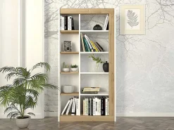 Boekenkast Met 10 Nissen - Licht Naturel En Wit - Silomai-Vente-unique