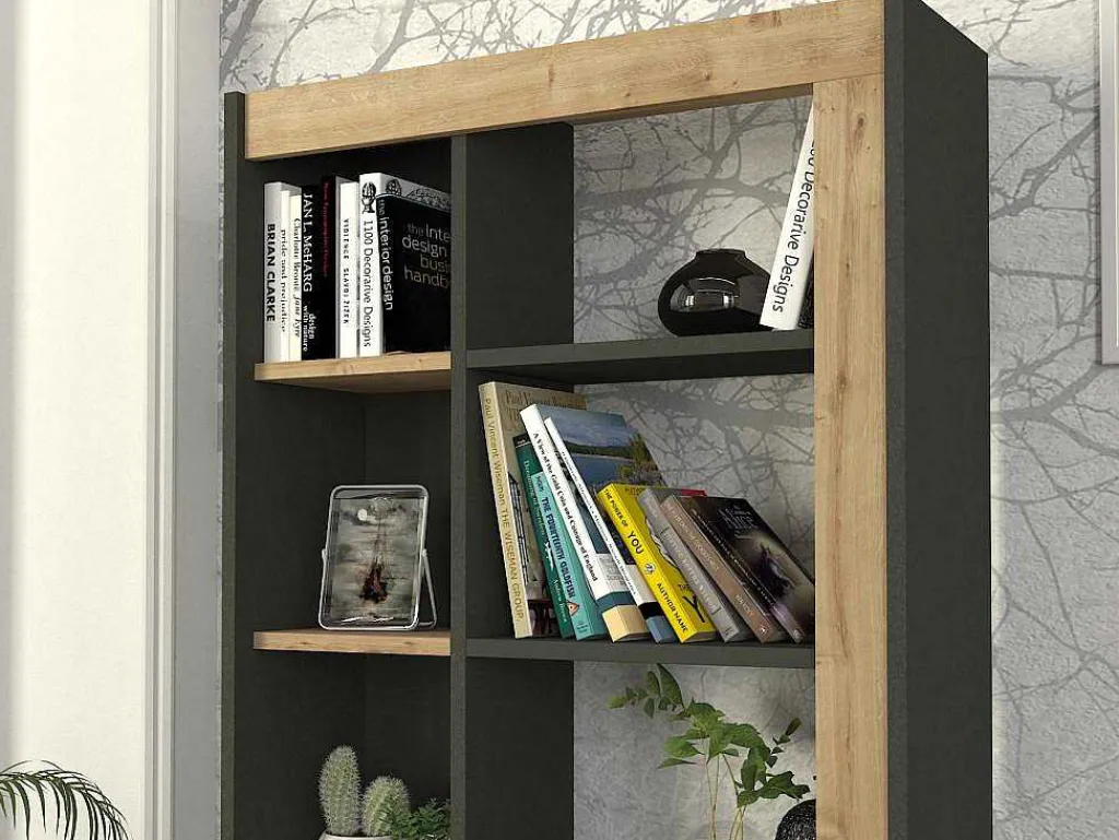 Boekenkast Met 10 Nissen - Naturel En Antraciet - Silomai-Vente-unique Best