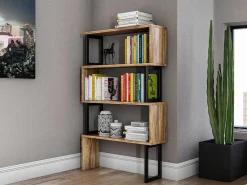 Boekenkast Met 3 Planken Van Metaal - Licht Naturel En Zwart - Roveni-Vente-unique Clearance