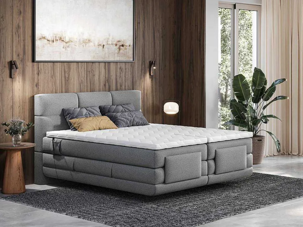 Boxspring-Hoofdbord + Elektrische Lattenbodem + Matras + Opleg - 2 X 90 X 200 Cm - Lichtgrijs - Lodi Van-Palacio Sale