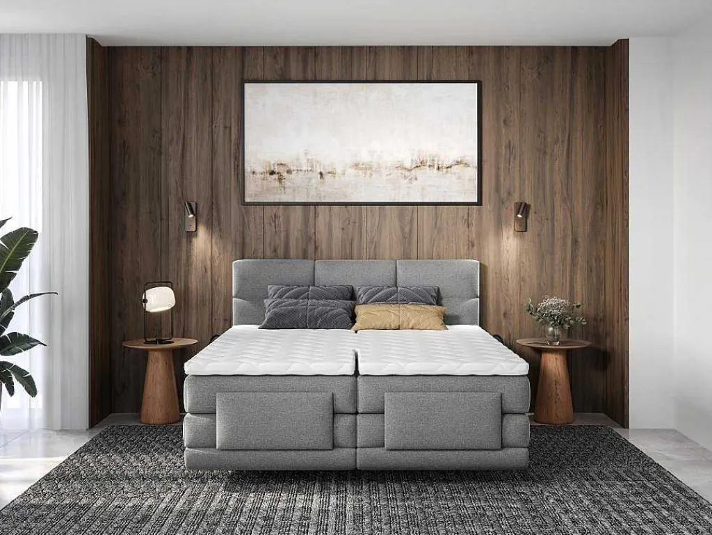 Boxspring-Hoofdbordset + Elektrische Relax-Lattenbodem + Matras + Opleg 2 X 80 X 200 Cm Lichtgrijs - Lodi Van-Palacio Sale